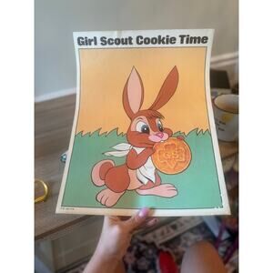 Vintage 1978 Girl Scout Cookie Time Poster – Bunny with Cookie – 13” x 17”